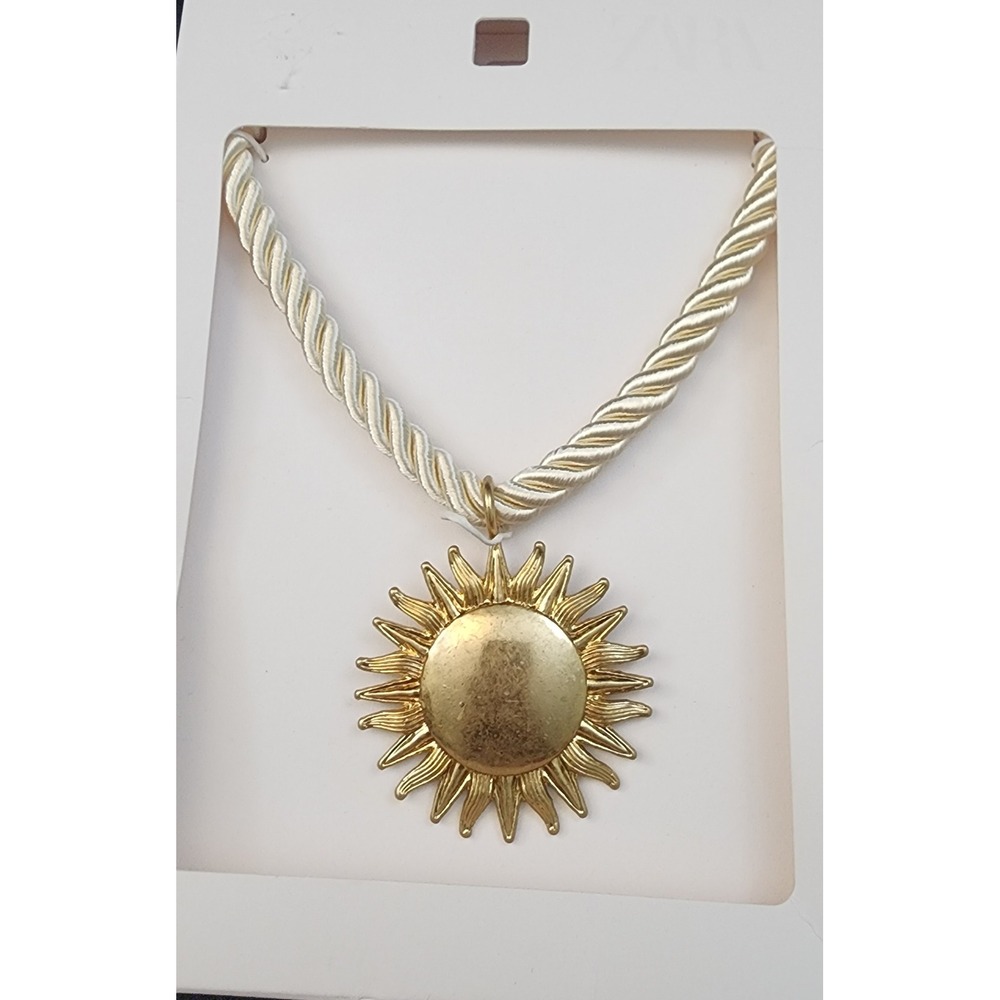 Zara Gold Sunburst Pendant Rope Cord Statement Necklace 1856/073 New